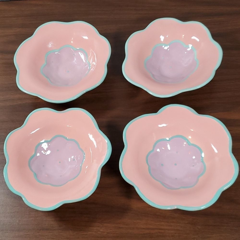 Cyclamen Julie Sanders Vintage Set of 4‎ Flower Bowls Signed 1987 Exc. Condition